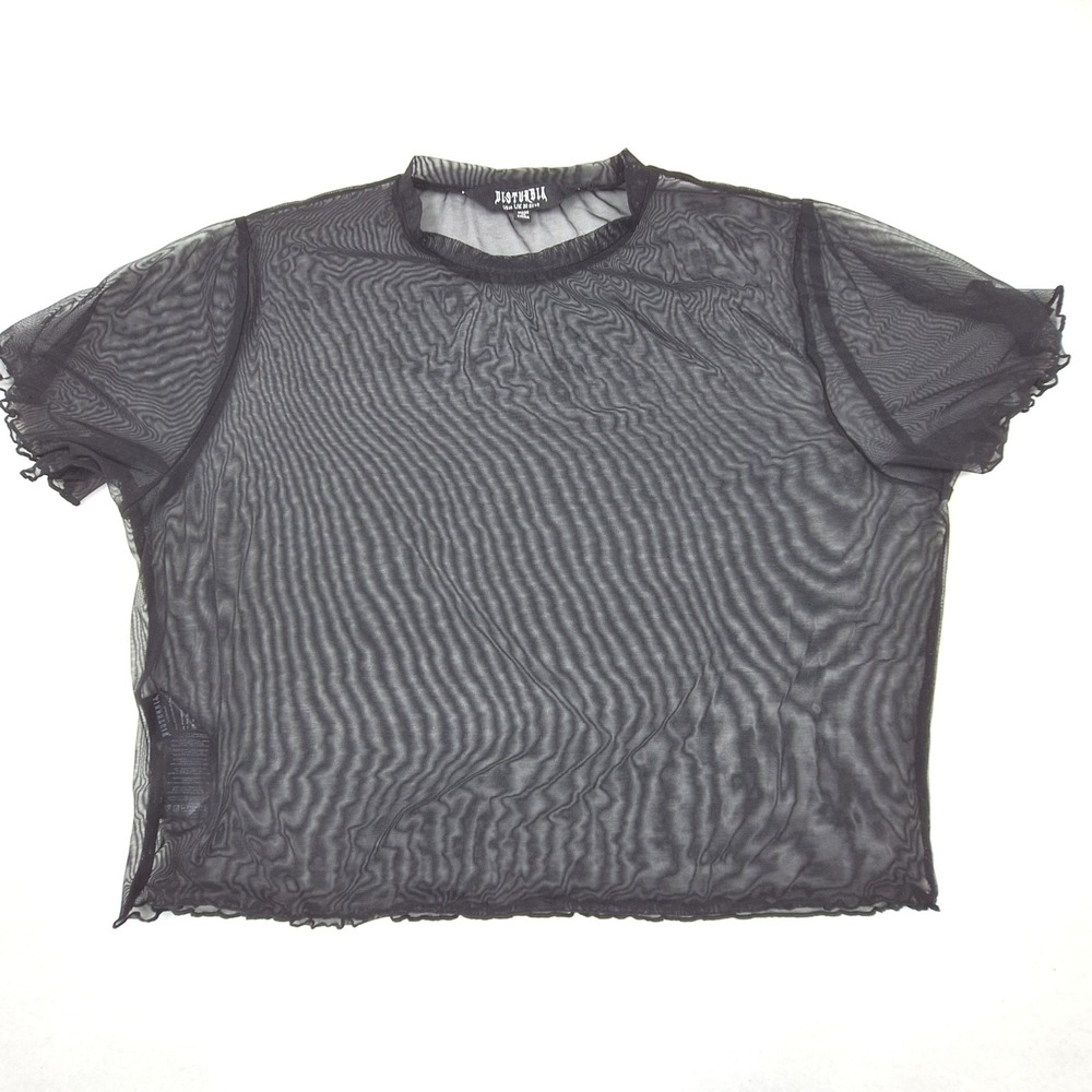 Disturbia Mesh Top Womens 16 Black Sheer Moire Wavy Lettuce Trim Goth SS25TO1412